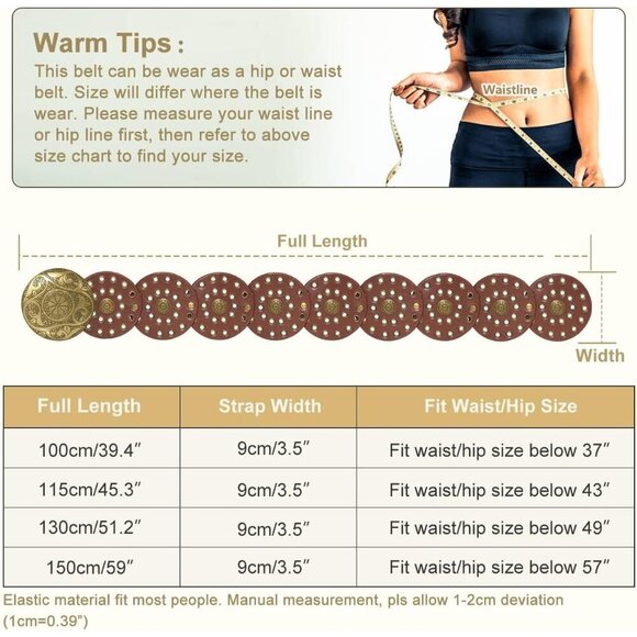 Leather Wide Disc Belt for Women Vintage Western Adjustable Waist Accessory main image 7